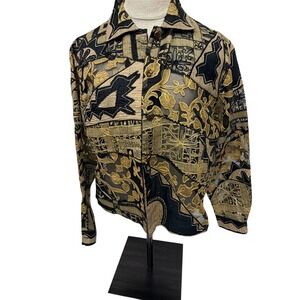 Sandy Starkman Silk Cotton Embroidered Patchwork Sheer Jacket Shirt Women Medium